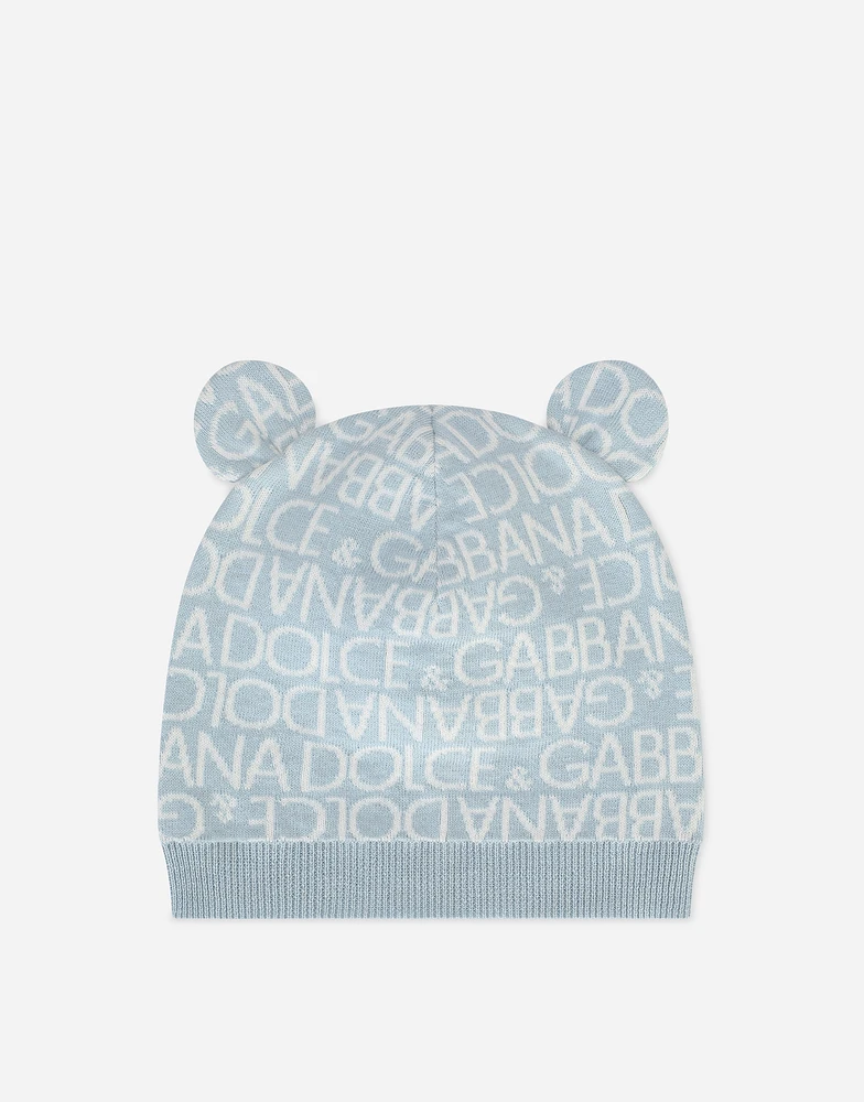 Knit hat with jacquard logo and ears