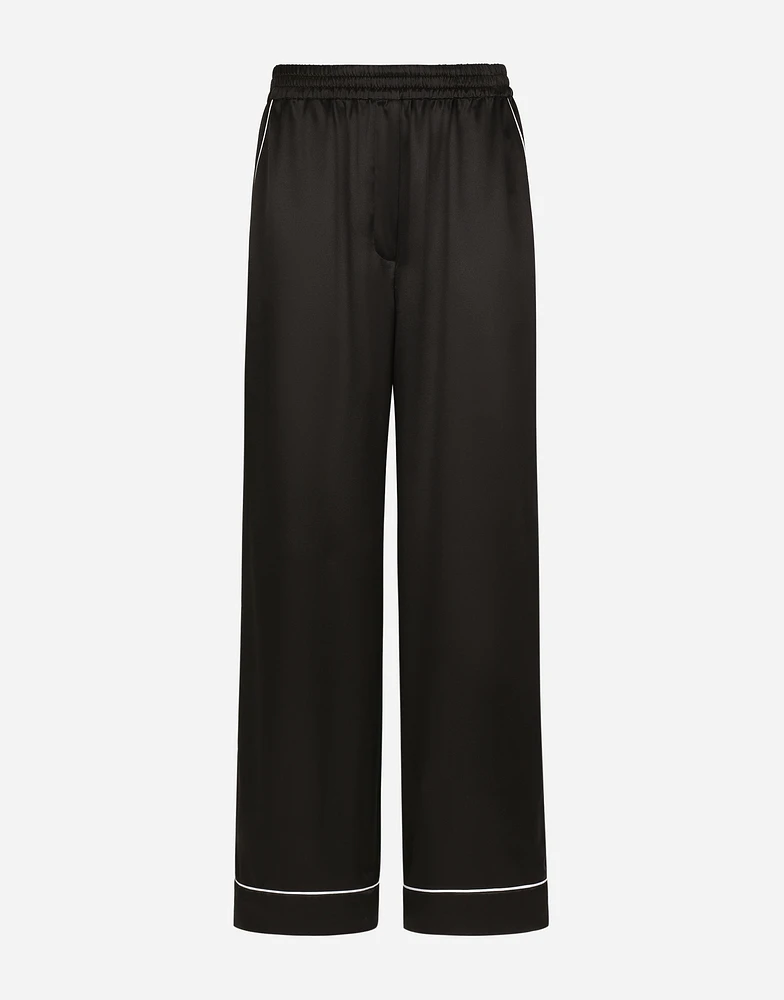 Silk pajama pants with contrasting piping