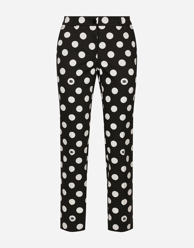 Cotton pants with polka-dot print