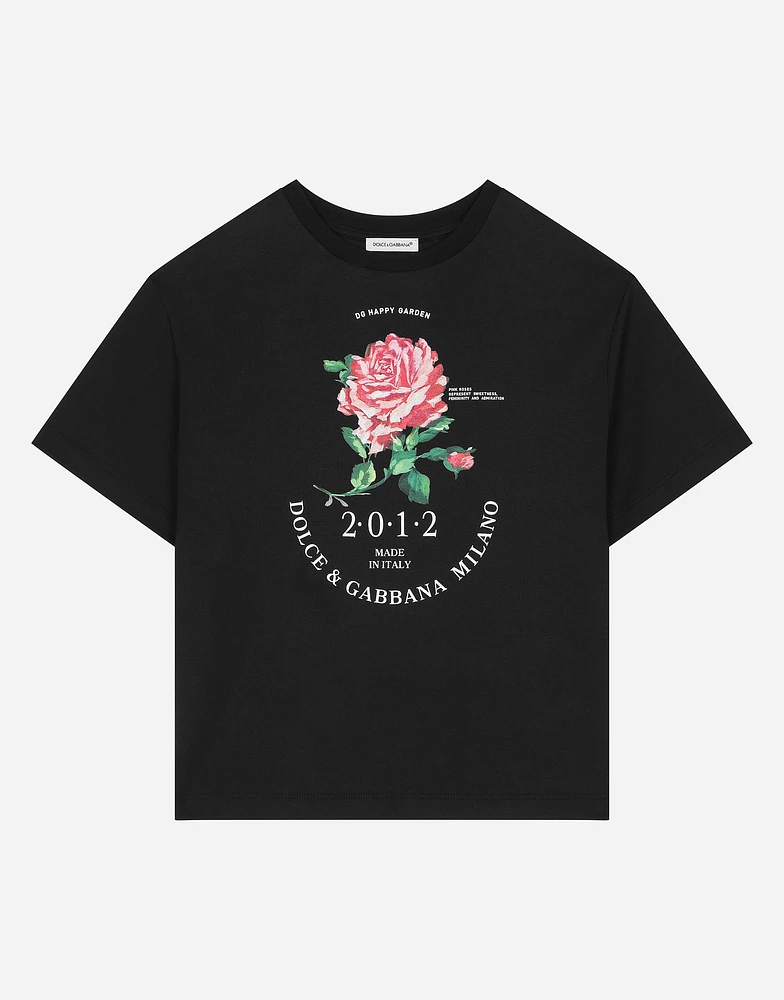 Jersey T-shirt with Dolce&Gabbana logo and rose