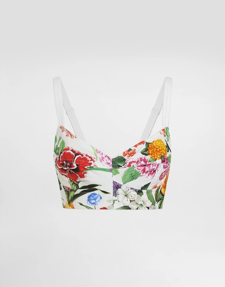 Cotton corset bralette top with floral print