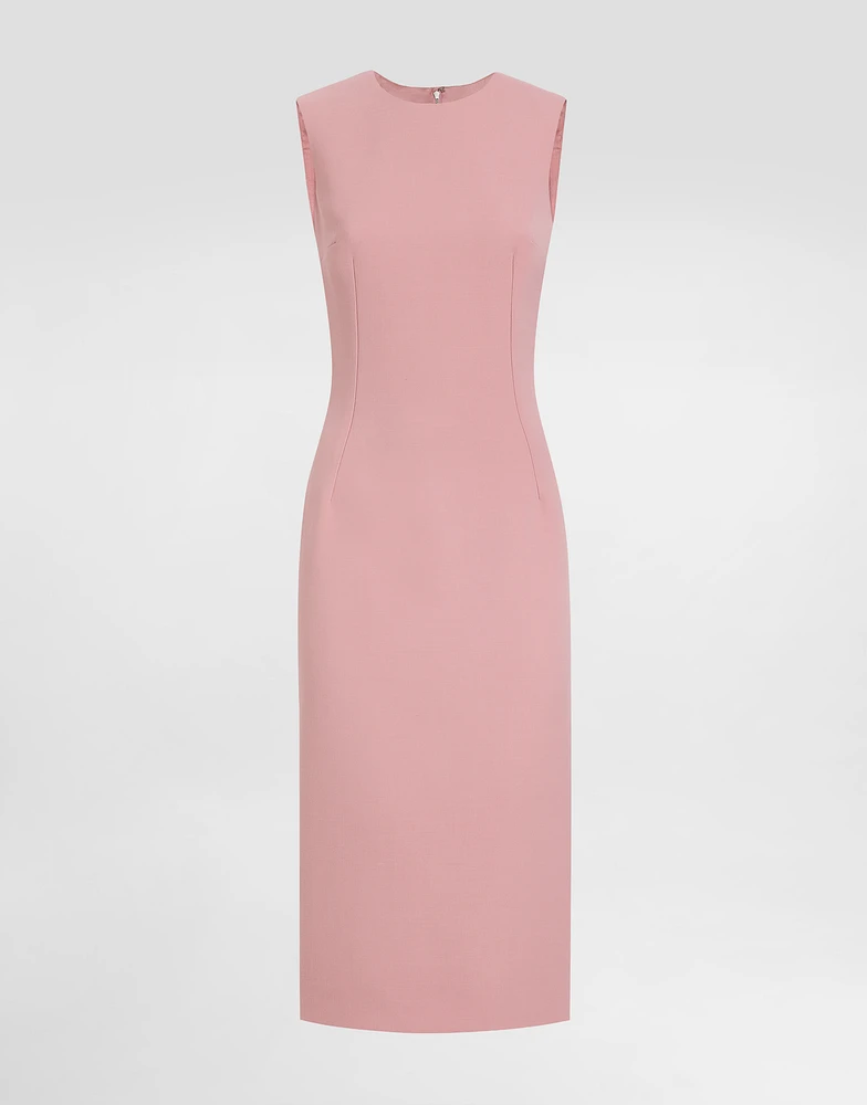 Wool crepe sheath longuette dress