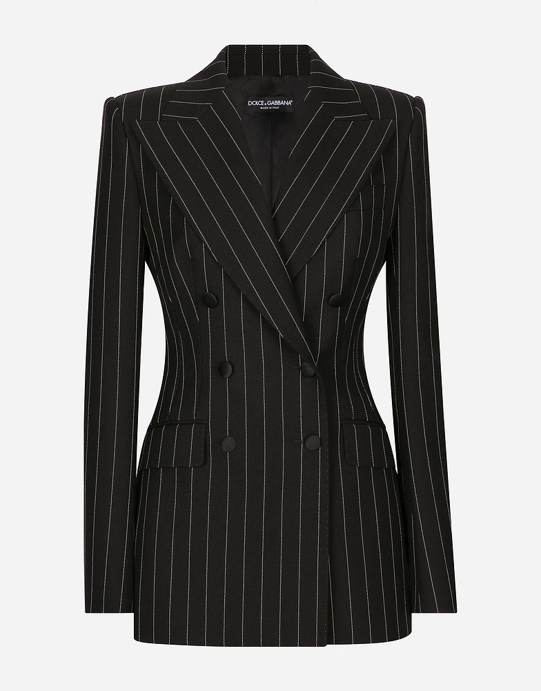 Double-breasted pinstripe wool Turlington jacket
