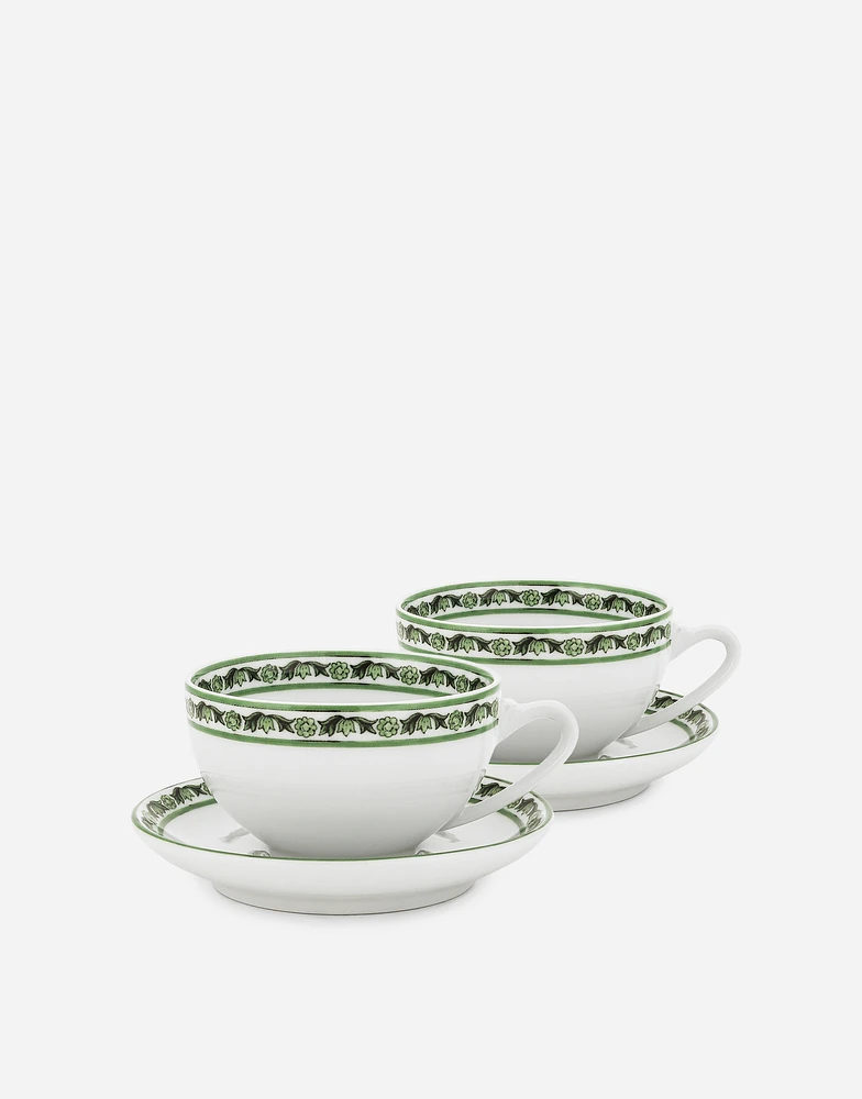 Set 2 Porcelain Espresso Cups with Saucers