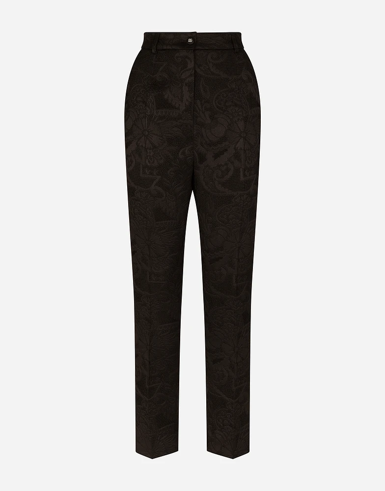 Floral jacquard pants