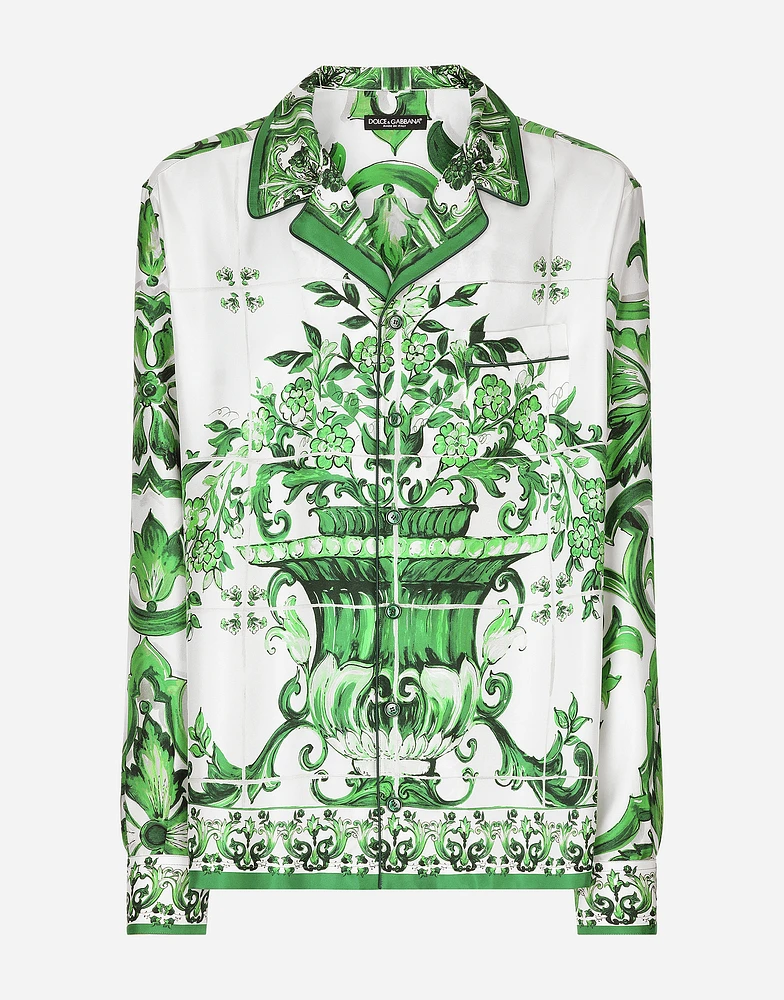 Silk twill shirt with majolica print