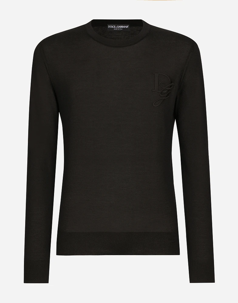Cashmere round-neck sweater with DG embroidery