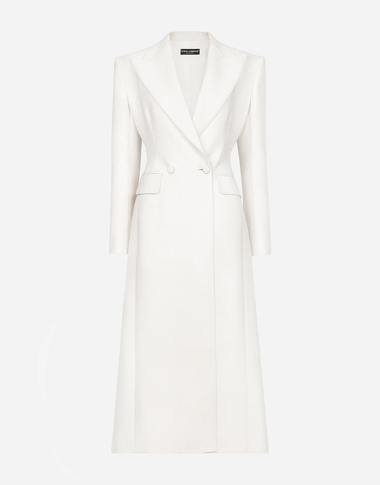 Long double-breasted wool cady coat