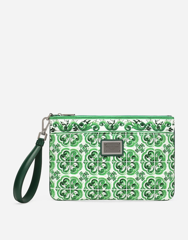 Majolica-print canvas pouch