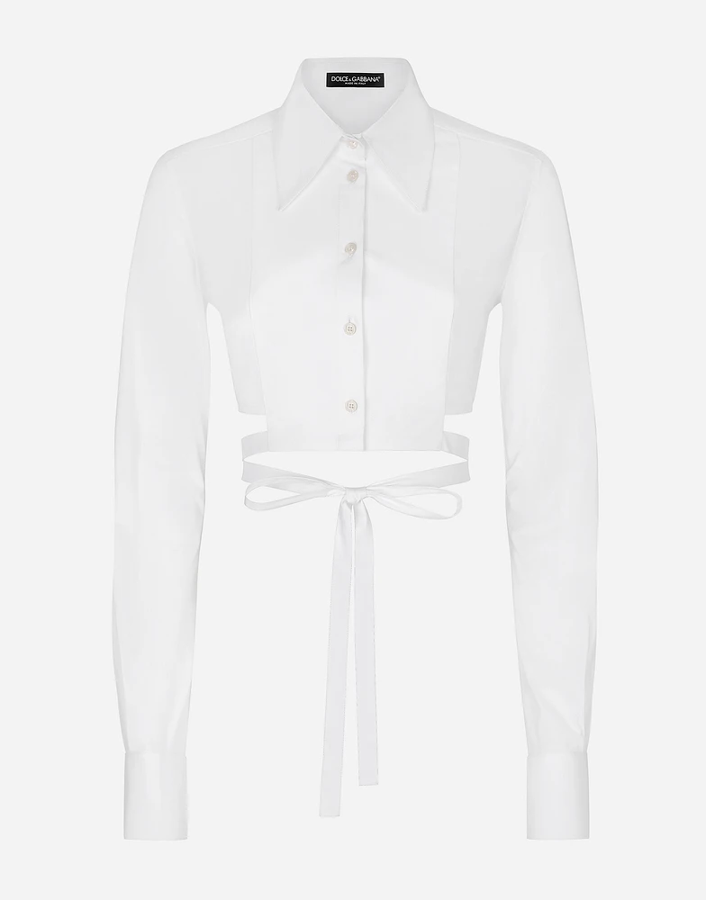 Cropped cotton shirt with criss-crossing laces