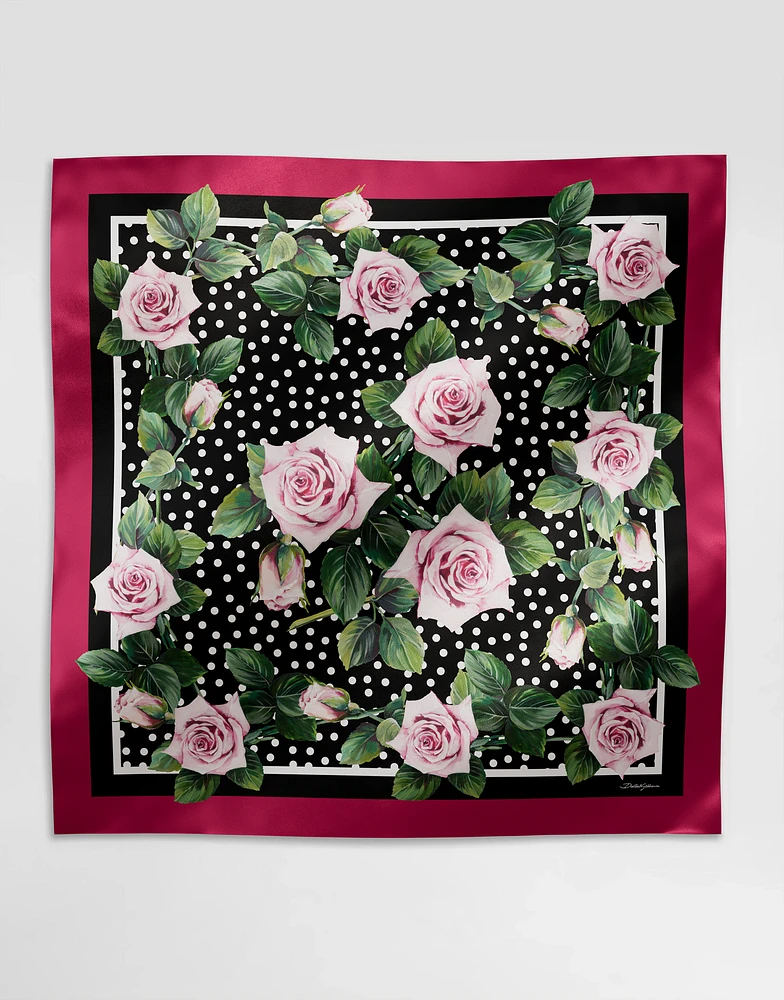 Rose-print silk twill foulard (90x90)