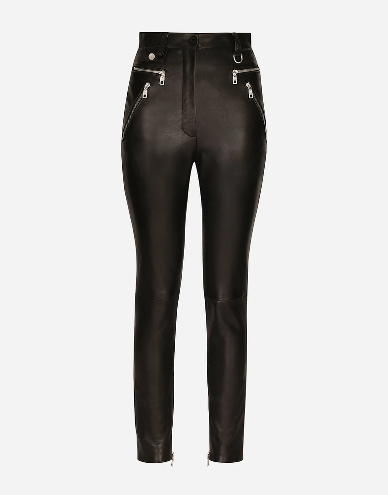 Faux leather jeans with zipper