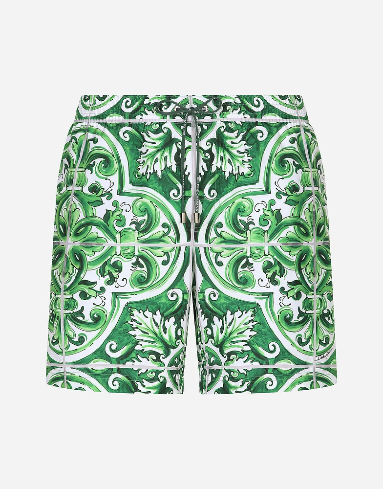 Mid-length majolica-print swim trunks