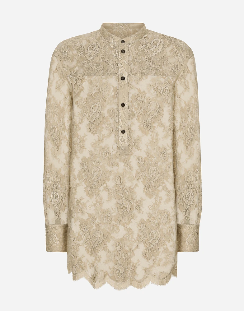 Galloon lace shirt with Mandarin collar