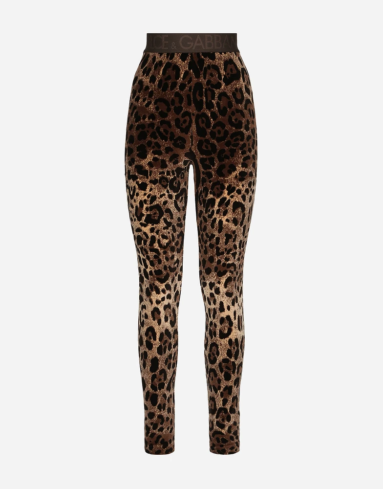 Chenille leggings with jacquard leopard design