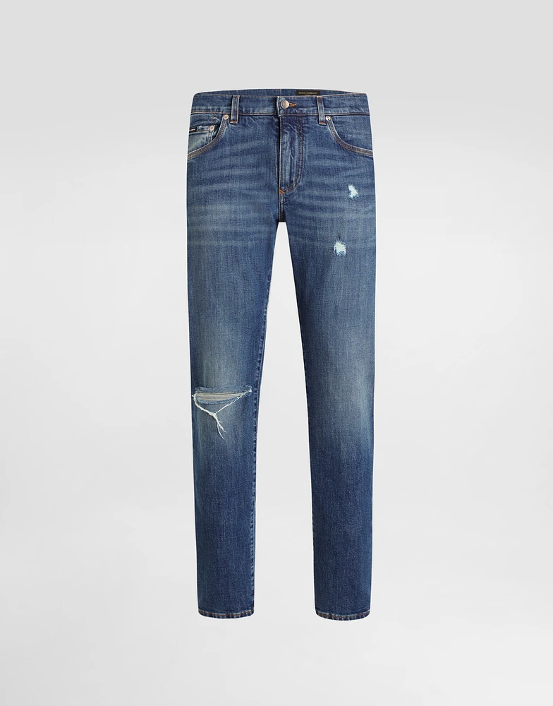 Slim-fit stretch cotton jeans with logo embroidery