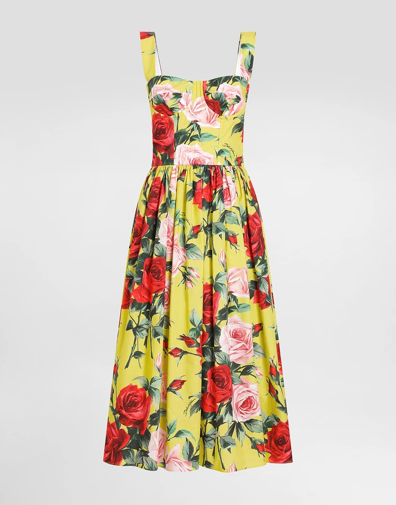 Short cotton sundress with gardenia print