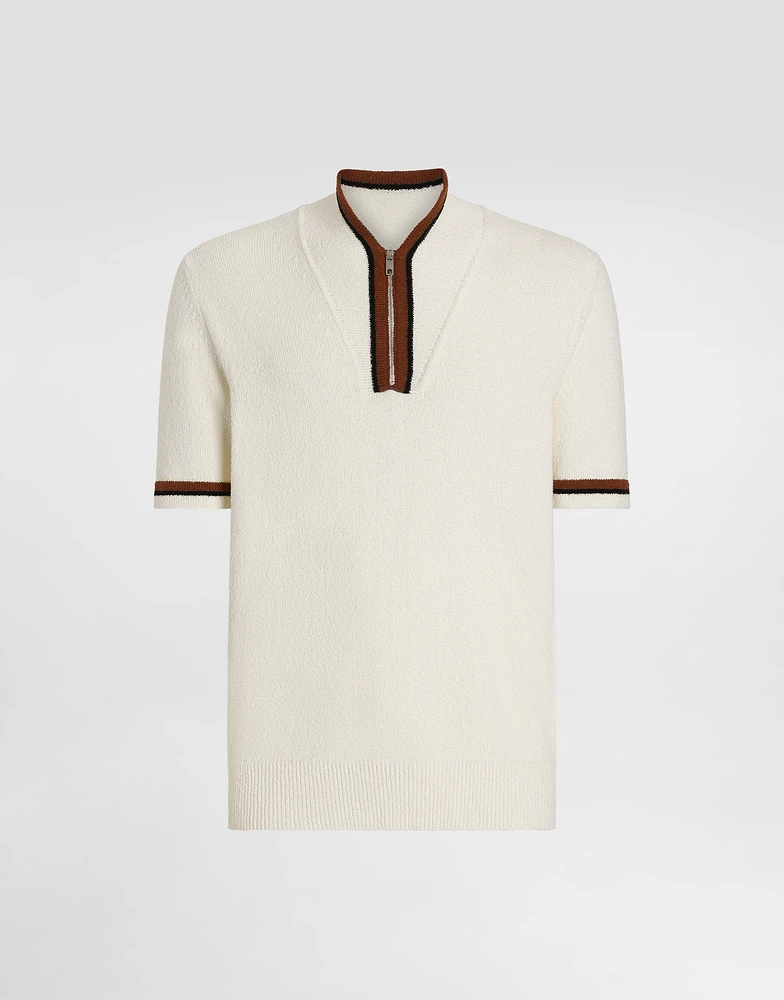 Short-sleeved cotton polo-shirt with inlay