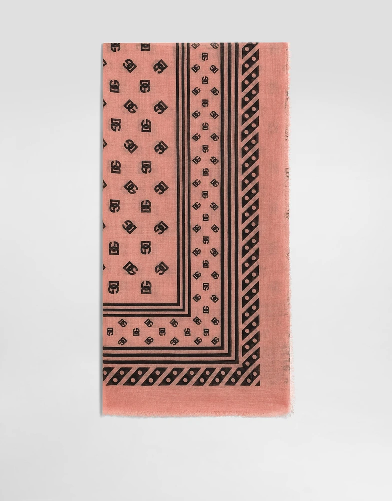 Large silk and cashmere scarf with all-over DG logo print (140x140)