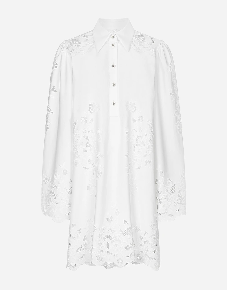 Cotton shirt dress with cut-out detailing