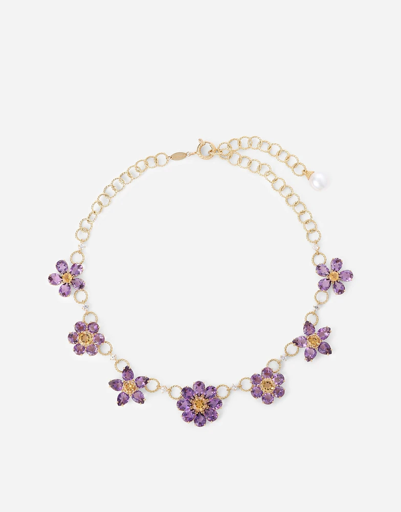 Spring Necklace 18 carat yellow gold, amethysts, citrines and sapphires