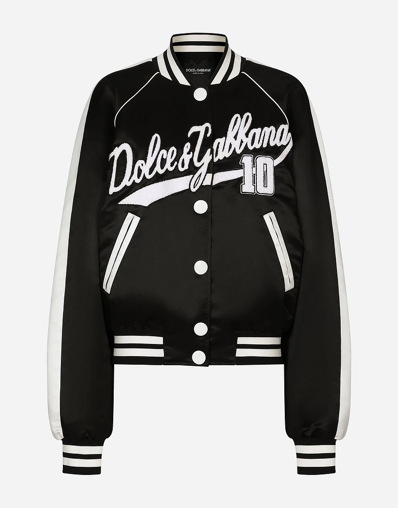Satin varsity bomber jacket with Dolce&Gabbana embroidery