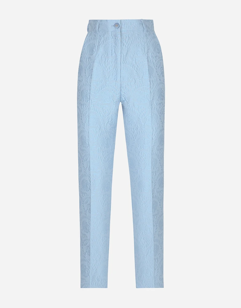 Tailored floral quilted jacquard pants