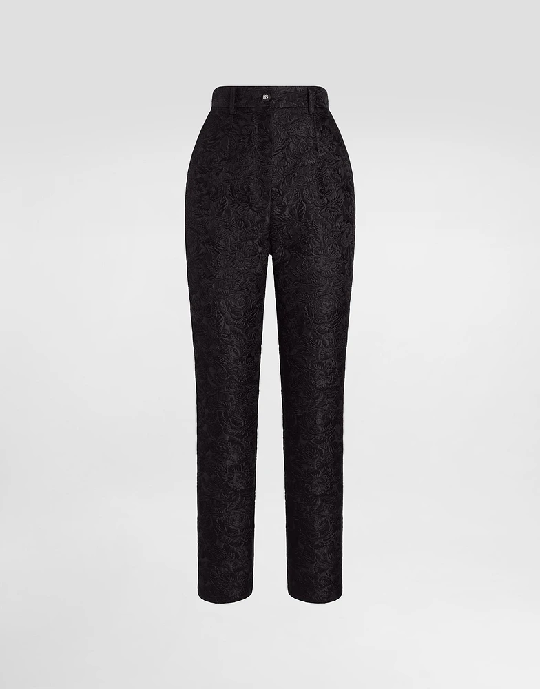 Tailored quilted floral jacquard pants