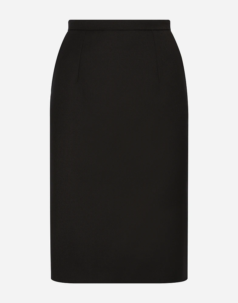 Wool crepe midi pencil skirt