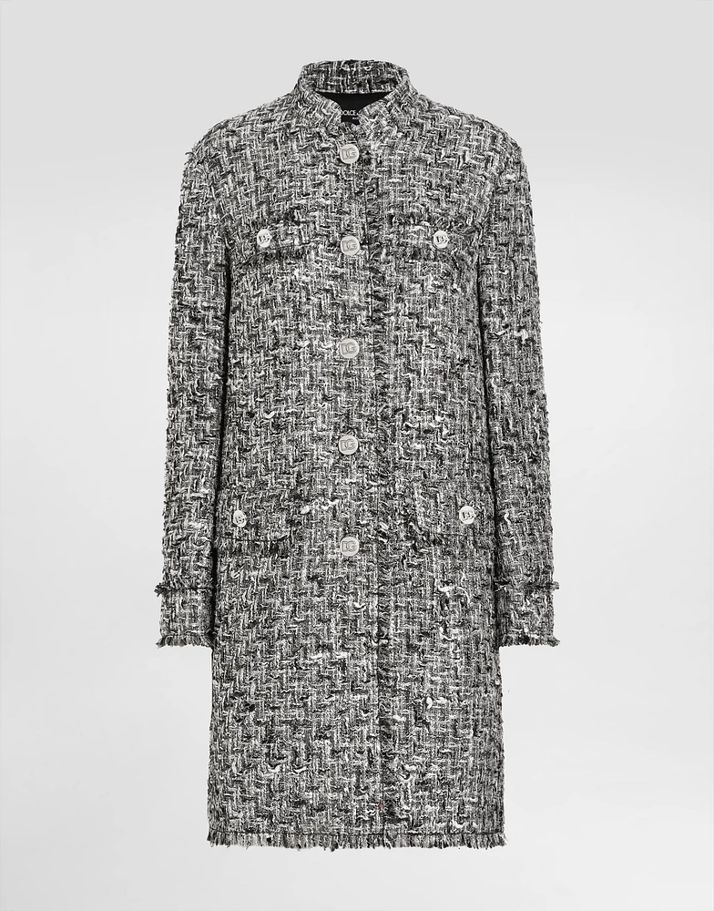 Single-breasted raschel tweed coat