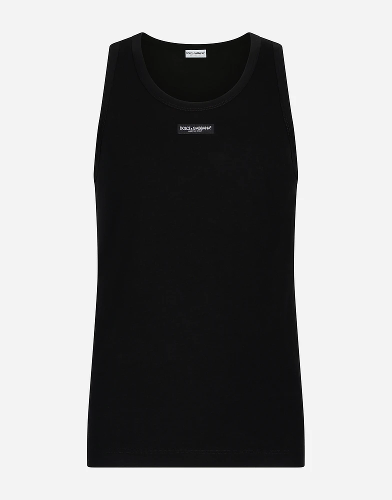 Two-way stretch cotton tank top with logo label