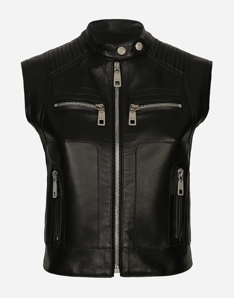 Zip-up leather vest