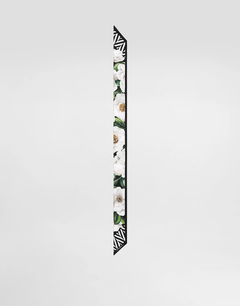 Gardenia-print twill headscarf (6x100)