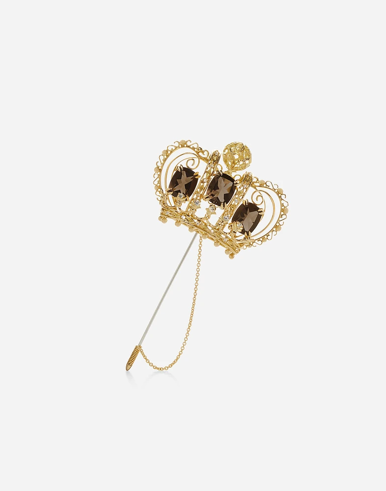 Royal Brooch 18-carat yellow and white gold, quartz and diamonds