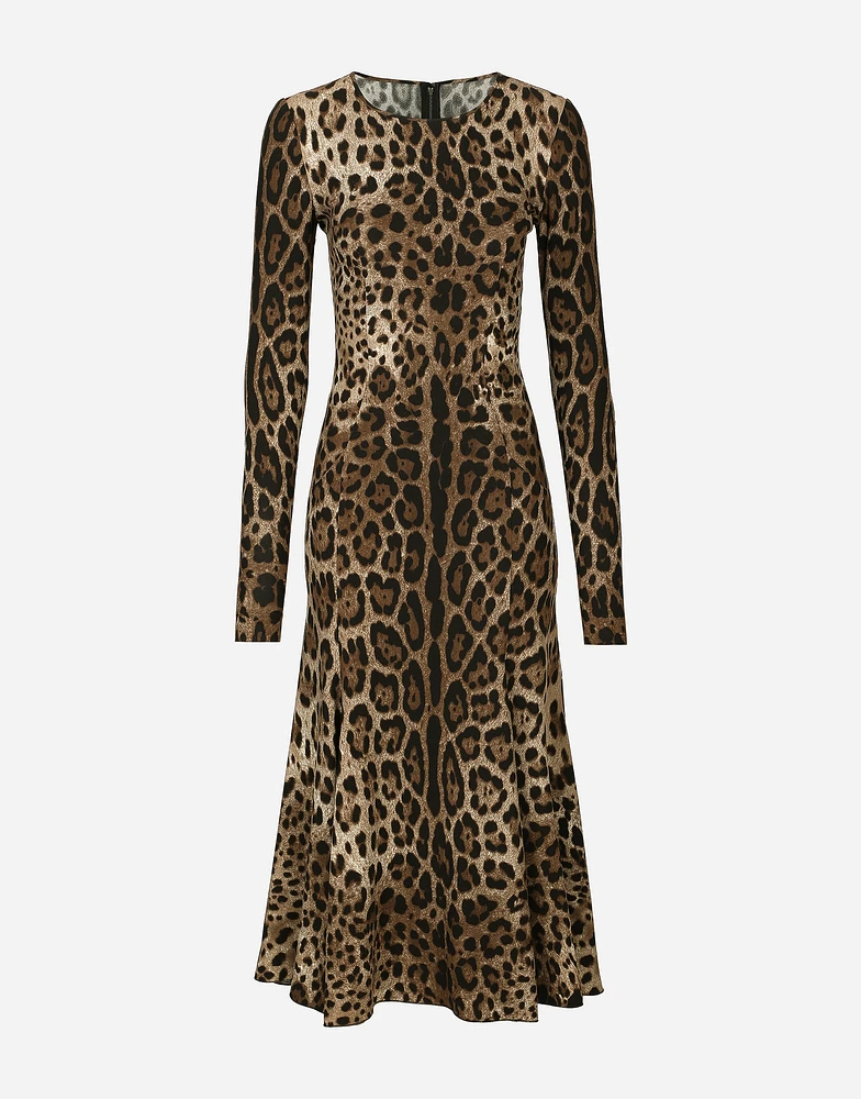 Leopard-print calf-length cady dress
