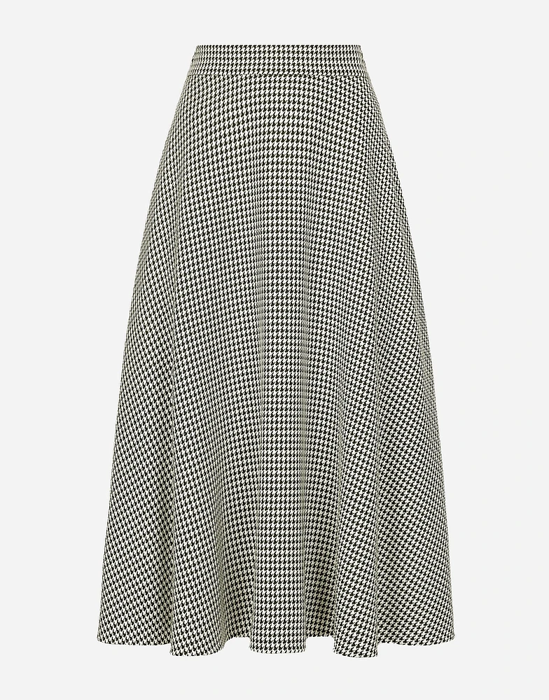 Calf-length wool houndstooth circle skirt