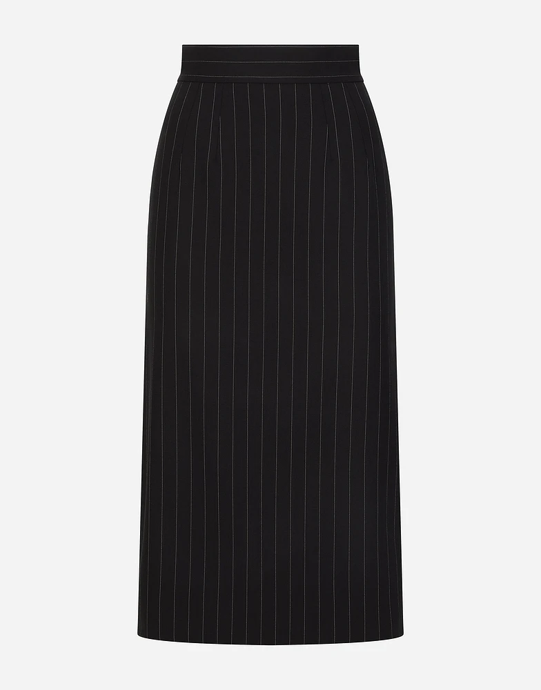 Pinstripe wool calf-length skirt
