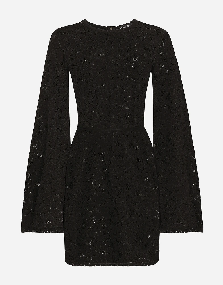 Short lace-stitch dress with full sleeves