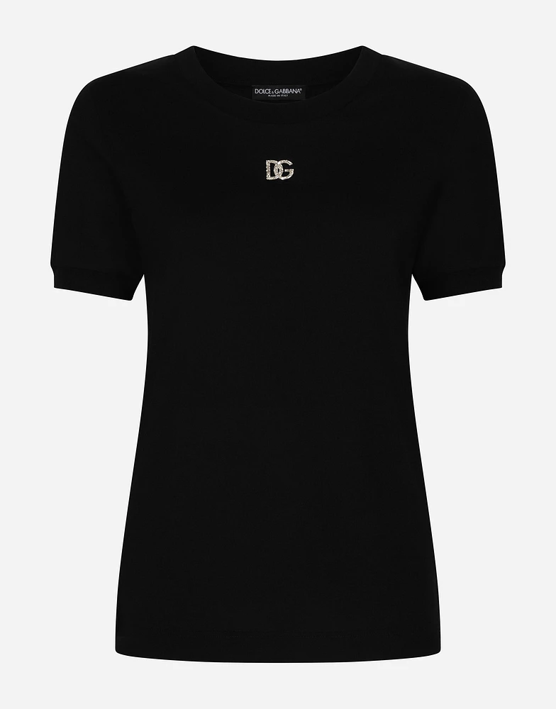 Cotton T-shirt with Crystal DG logo