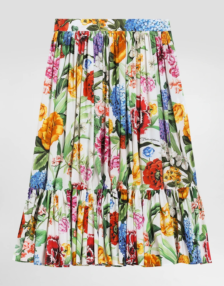 Floral-print poplin skirt
