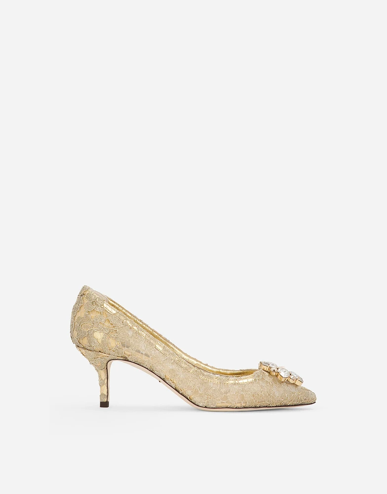 Lurex lace rainbow pumps with brooch detailing