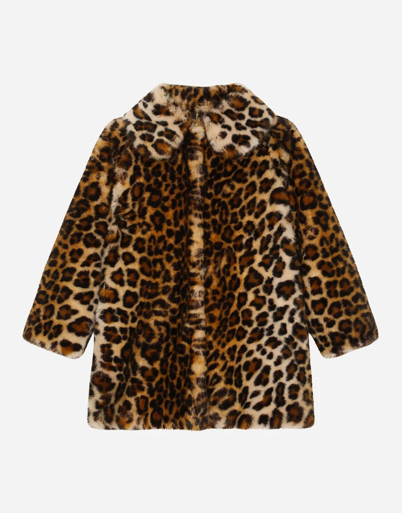 Leopard-print faux fur coat