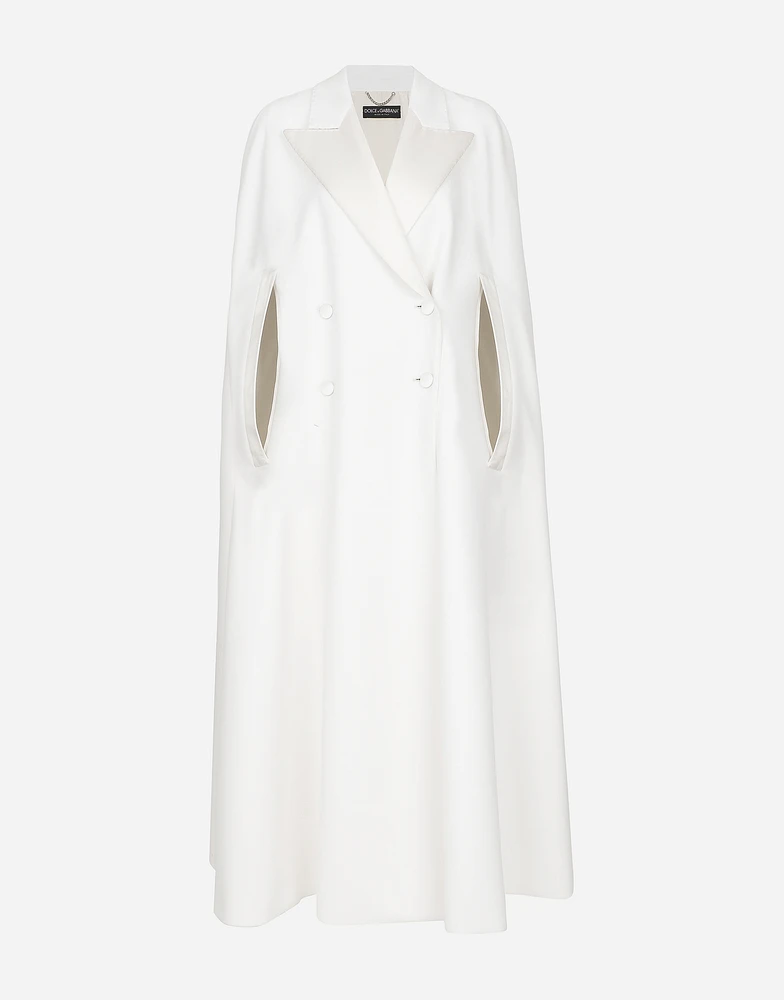 Double-breasted wool cape