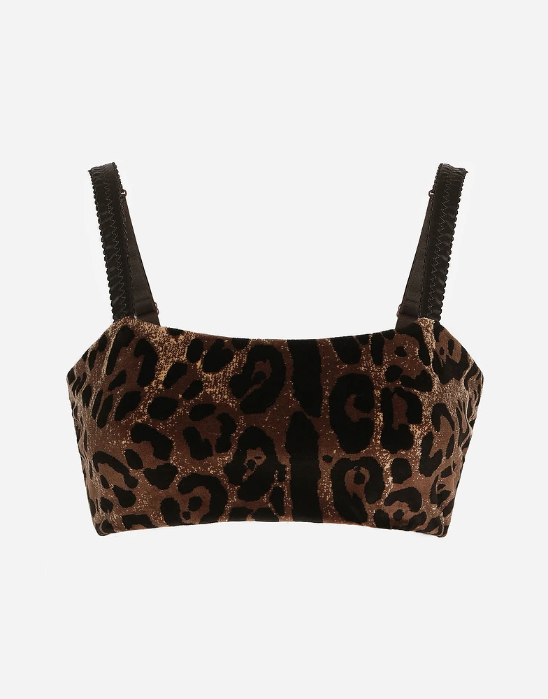 Chenille crop top with jacquard leopard design