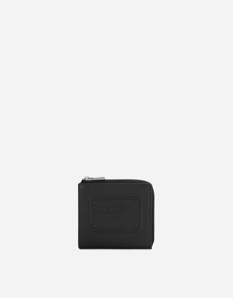 Calfskin card holder with raised logo
