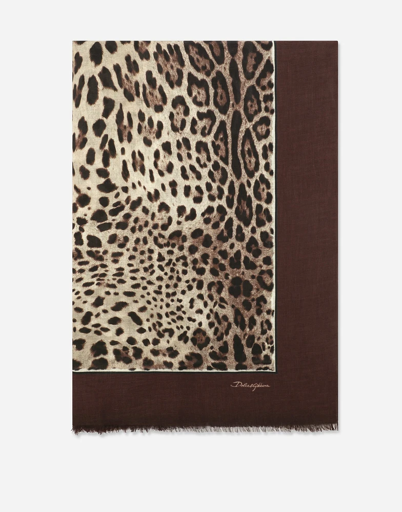 Leopard-print modal and cashmere scarf (135x200)