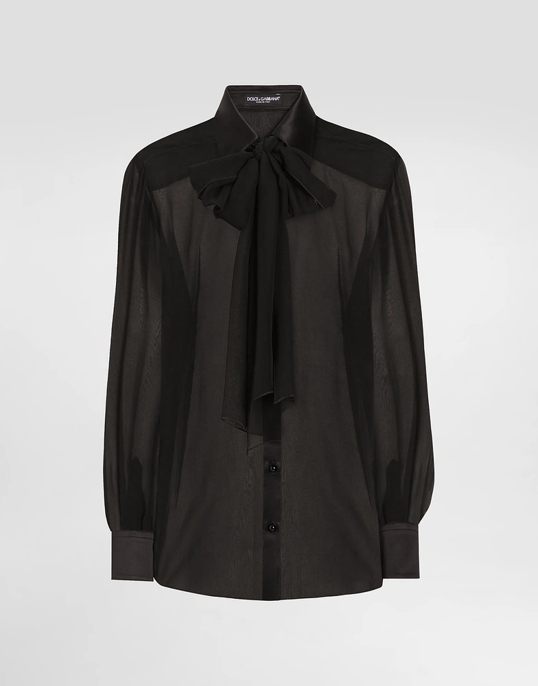Silk chiffon shirt with pussy-bow