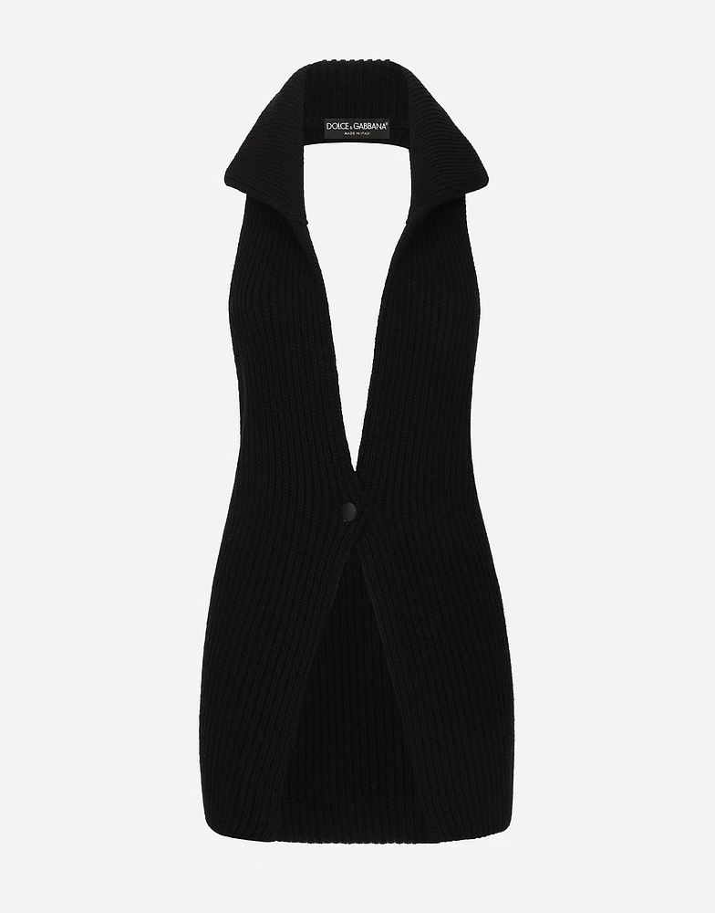 Long wool fisherman’s rib-knit vest