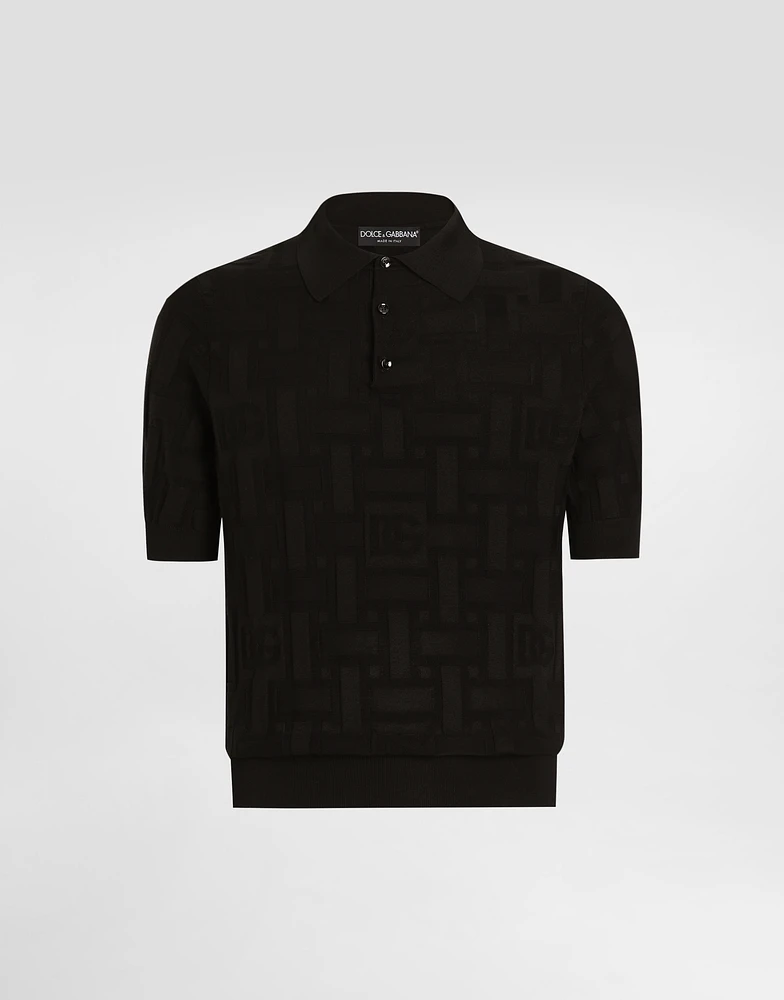 Silk polo-shirt with jacquard logo
