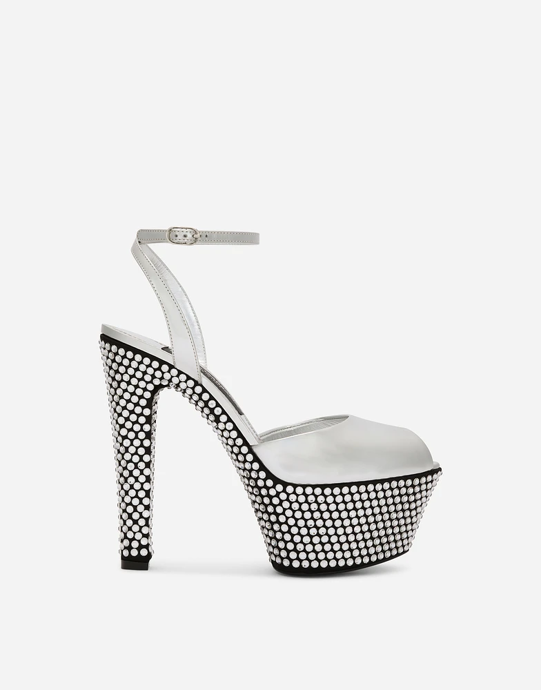 Mirrored-effect calfskin platforms with fusible rhinestones